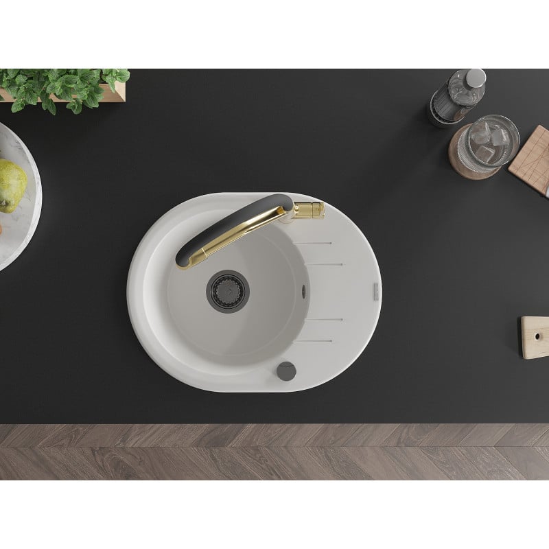 Mexen Kevin lavello in granito a 1 vasca con miscelatore Duo, bianco - 6517-20-671701-57-B