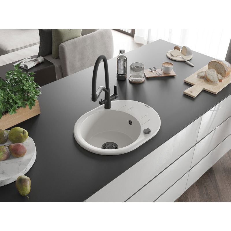 Mexen Kevin lavello in granito 1-vasca con miscelatore cucina Duo, bianco - 6517-20-671701-70-B