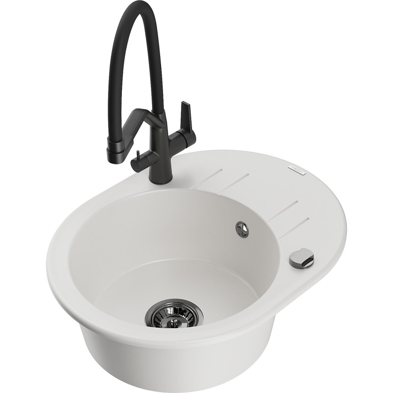 Mexen Kevin fregadero de granito de 1 compartimento con grifo de cocina Duo, blanco - 6517-20-671701-70-B