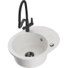 Mexen Kevin 1-bowl granite sink with Duo kitchen tap, white - 6517-20-671701-70-B