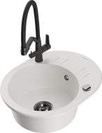 Mexen Kevin granite kitchen sink 1-bowl with kitchen faucet Duo, white - 6517-20-671701-70-B
