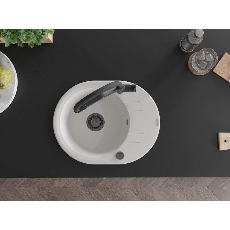Mexen Kevin fregadero de granito de 1 seno con grifo de cocina Duo, blanco - 6517-20-671701-70-B