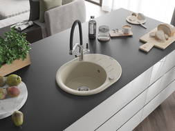 Mexen Kevin 1-bowl granite sink with Duo kitchen tap, beige - 6517-69-671701-07