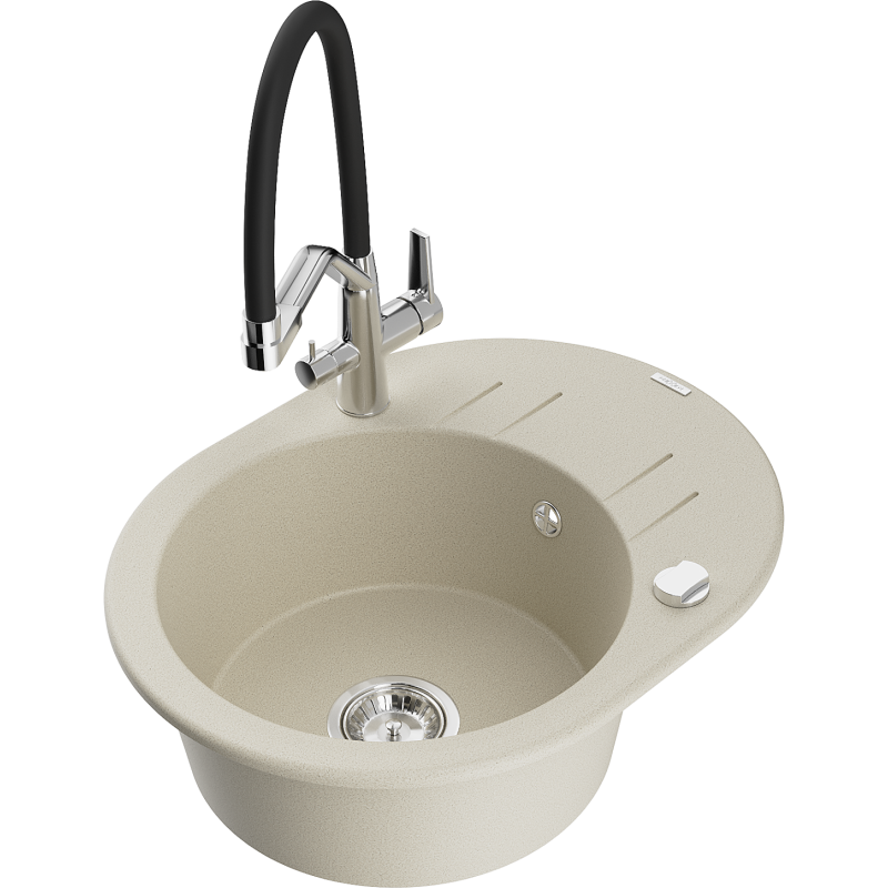 Mexen Kevin graniittinen 1-altaallinen keittiöallas ja keittiöhana Duo, beige - 6517-69-671701-07