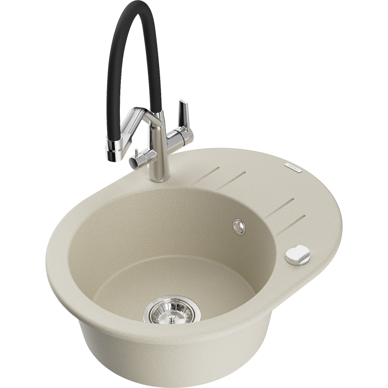 Mexen Kevin lavello in granito a 1 vasca con rubinetto da cucina Duo, beige - 6517-69-671701-07