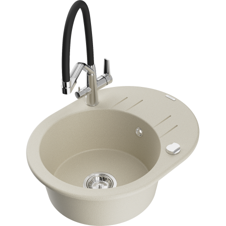 Mexen Kevin fregadero de granito de 1 seno con grifo de cocina Duo, beige - 6517-69-671701-07