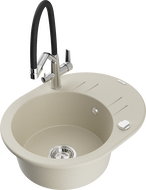 Mexen Kevin fregadero de granito de 1 cuenco con grifo de cocina Duo, beige - 6517-69-671701-07