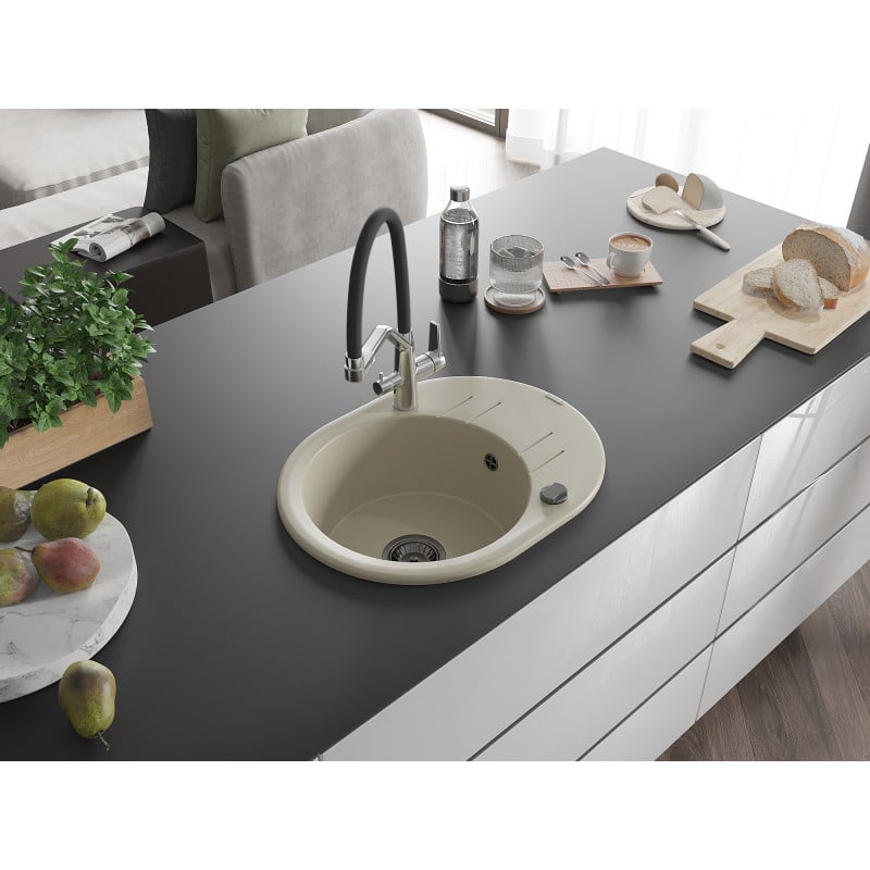 Mexen Kevin lavello in granito 1-vasca con rubinetto da cucina Duo, beige - 6517-69-671701-07-B