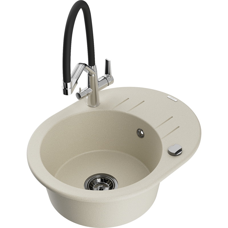 Mexen Kevin Enkelvoudige granieten spoelbak met keukenkraan Duo, beige - 6517-69-671701-07-B