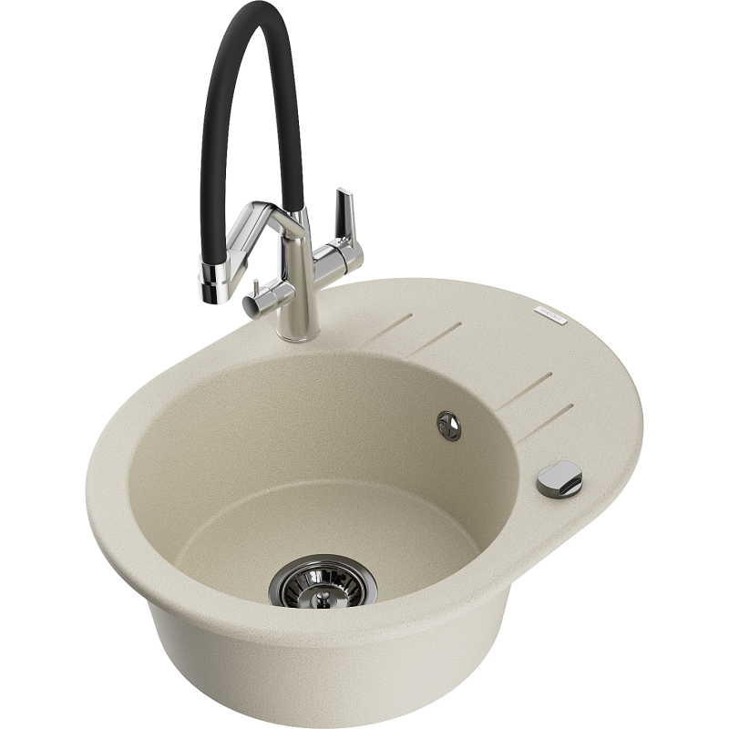 Mexen Kevin lavello in granito 1-vasca con rubinetto da cucina Duo, beige - 6517-69-671701-07-B