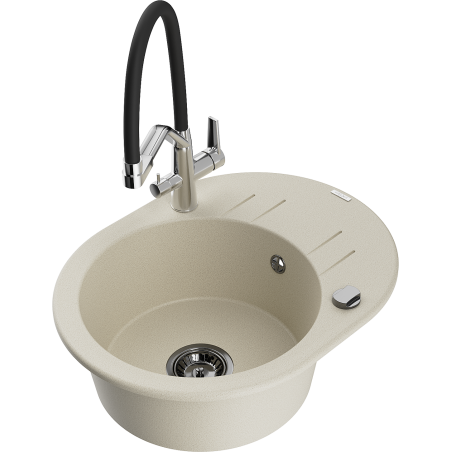 Mexen Kevin fregadero de granito de 1 seno con grifo de cocina Duo, beige - 6517-69-671701-07-B