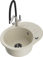 Mexen Kevin 1-Bowl Granite Sink with Duo Kitchen Faucet, Beige - 6517-69-671701-07-B