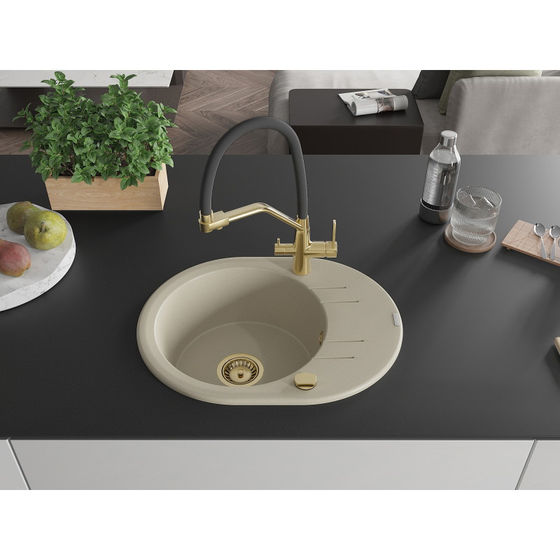 Mexen Kevin Granitspüle 1-Becken mit Küchenarmatur Duo, beige - 6517-69-671701-57-G