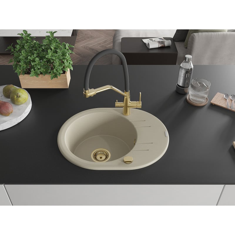 Mexen Kevin lavello in granito a 1 vasca con miscelatore da cucina Duo, beige - 6517-69-671701-57-G