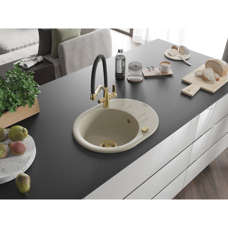 Mexen Kevin fregadero de granito 1-comparimento con grifo de cocina Duo, beige - 6517-69-671701-57-G