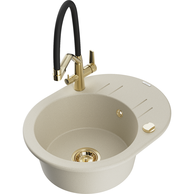 Mexen Kevin fregadero de granito 1-comparimento con grifo de cocina Duo, beige - 6517-69-671701-57-G