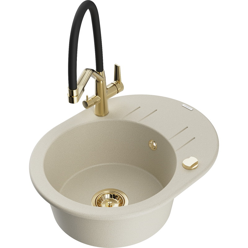 Mexen Kevin granit gootsteen 1-baks met keukenmengkraan Duo, beige - 6517-69-671701-57-G