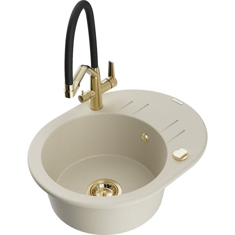 Mexen Kevin lavello in granito a 1 vasca con miscelatore da cucina Duo, beige - 6517-69-671701-57-G