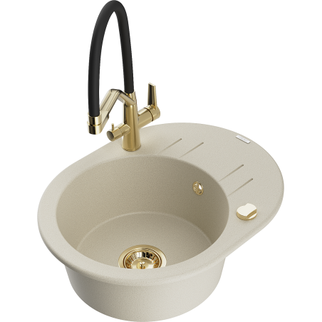 Mexen Kevin 1-bowl granite sink with Duo kitchen tap, beige - 6517-69-671701-57-G