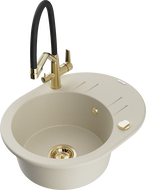 Mexen Kevin fregadero de granito 1-comparimento con grifo de cocina Duo, beige - 6517-69-671701-57-G