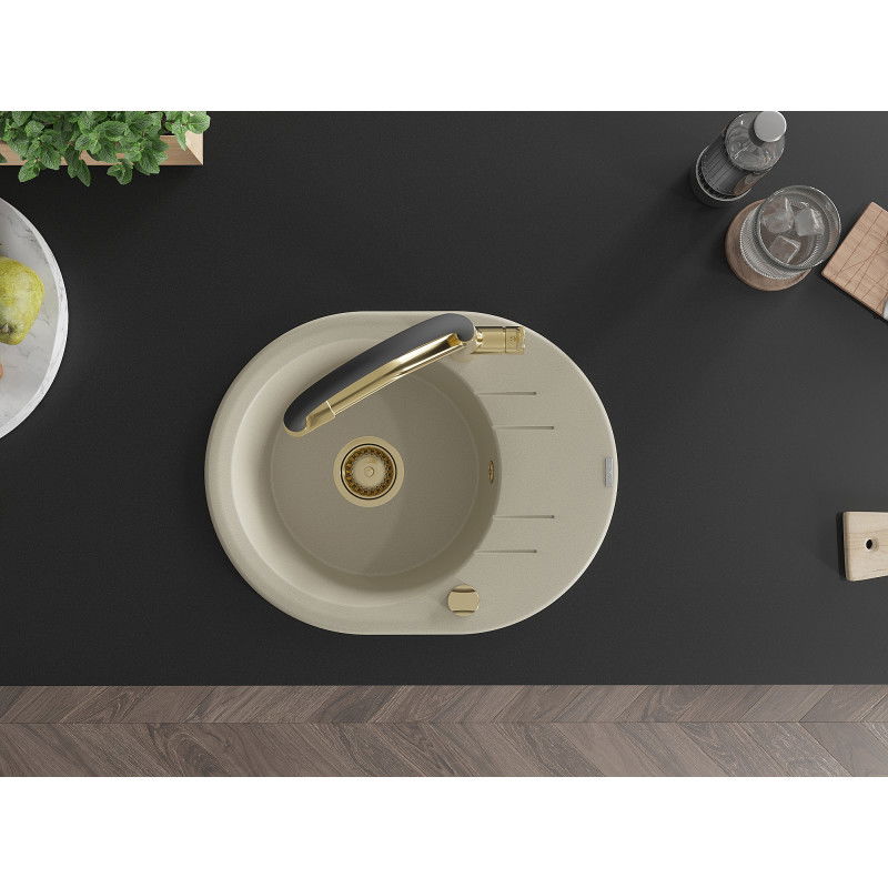 Mexen Kevin fregadero de granito 1-comparimento con grifo de cocina Duo, beige - 6517-69-671701-57-G