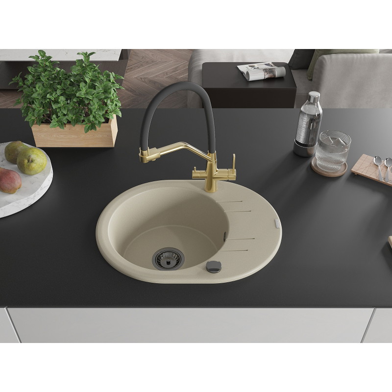 Mexen Kevin fregadero de granito de una cubeta con grifo de cocina Duo, beige - 6517-69-671701-57-B