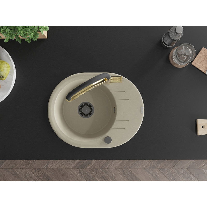 Mexen Kevin granieten spoelbak 1-kamer met keukenmengkraan Duo, beige - 6517-69-671701-57-B