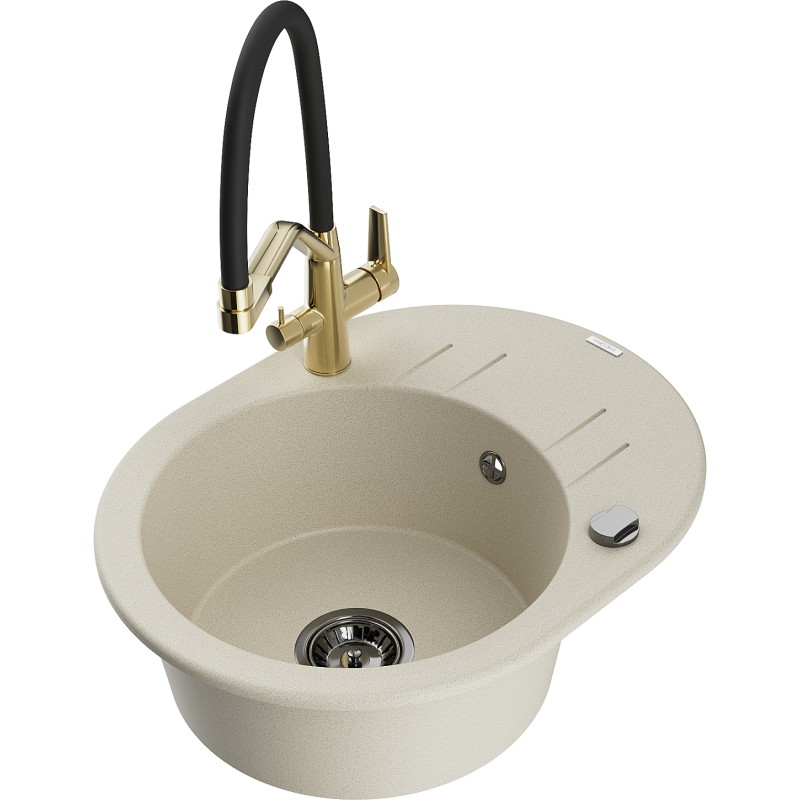 Mexen Kevin fregadero de granito de 1 compartimento con grifo de cocina Duo, beige - 6517-69-671701-57-B
