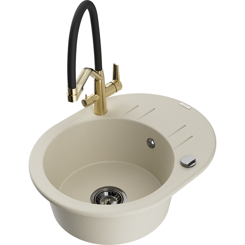 Mexen Kevin Granitspüle ein Becken mit Küchenarmatur Duo, beige - 6517-69-671701-57-B