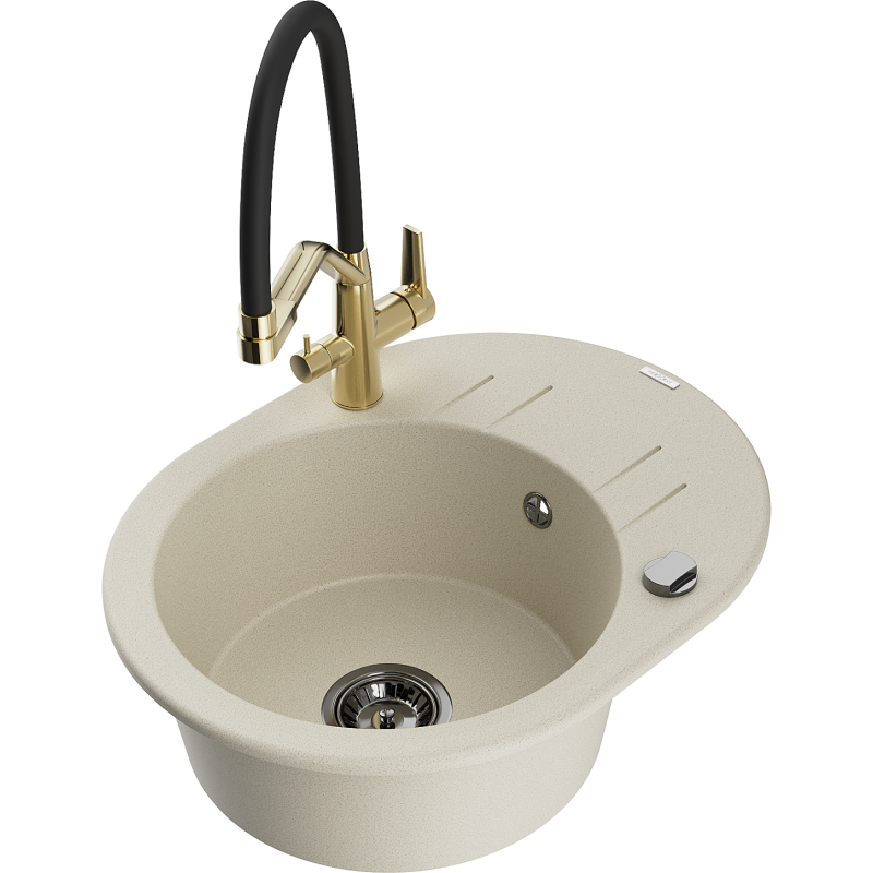 Mexen Kevin lava-louça em granito de uma bacia com misturadora de cozinha Duo, bege - 6517-69-671701-57-B
