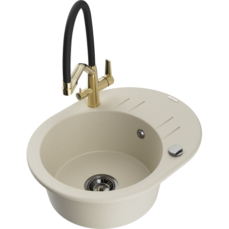 Mexen Kevin fregadero de granito de 1 cubeta con grifo de cocina Duo, beige - 6517-69-671701-57-B