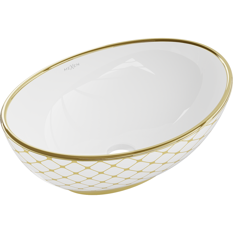 Mexen Elza lavatório de bancada 40 x 33 cm, branco/dourado padrão xadrez - 21014009