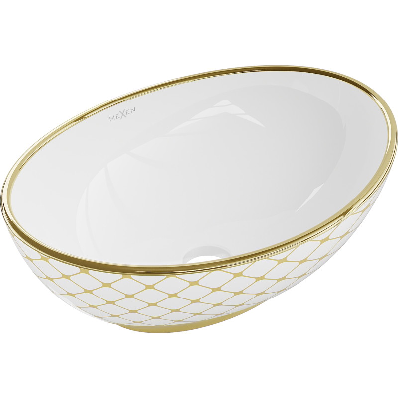 Mexen Elza opzetwastafel 40 x 33 cm, wit/goud ruitpatroon - 21014009