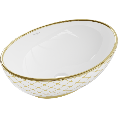 Mexen Elza lavabo à poser 40 x 33 cm, blanc/doré motif quadrillage - 21014009