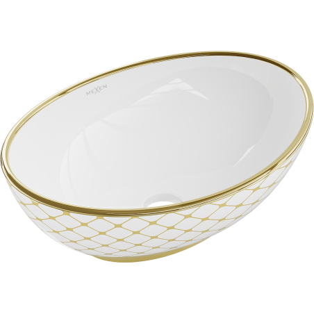 Mexen Elza lavabo à poser 40 x 33 cm, blanc/or motif carreaux - 21014009