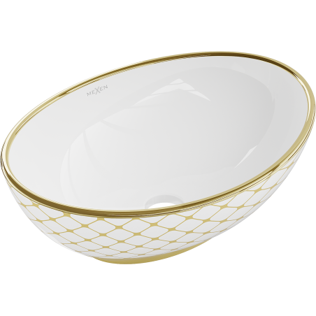 Mexen Elza lavatório de bancada 40 x 33 cm, branco/dourado padrão xadrez - 21014009
