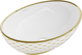 Mexen Elza lavandino da appoggio 40 x 33 cm, bianco/oro motivo griglia - 21014009