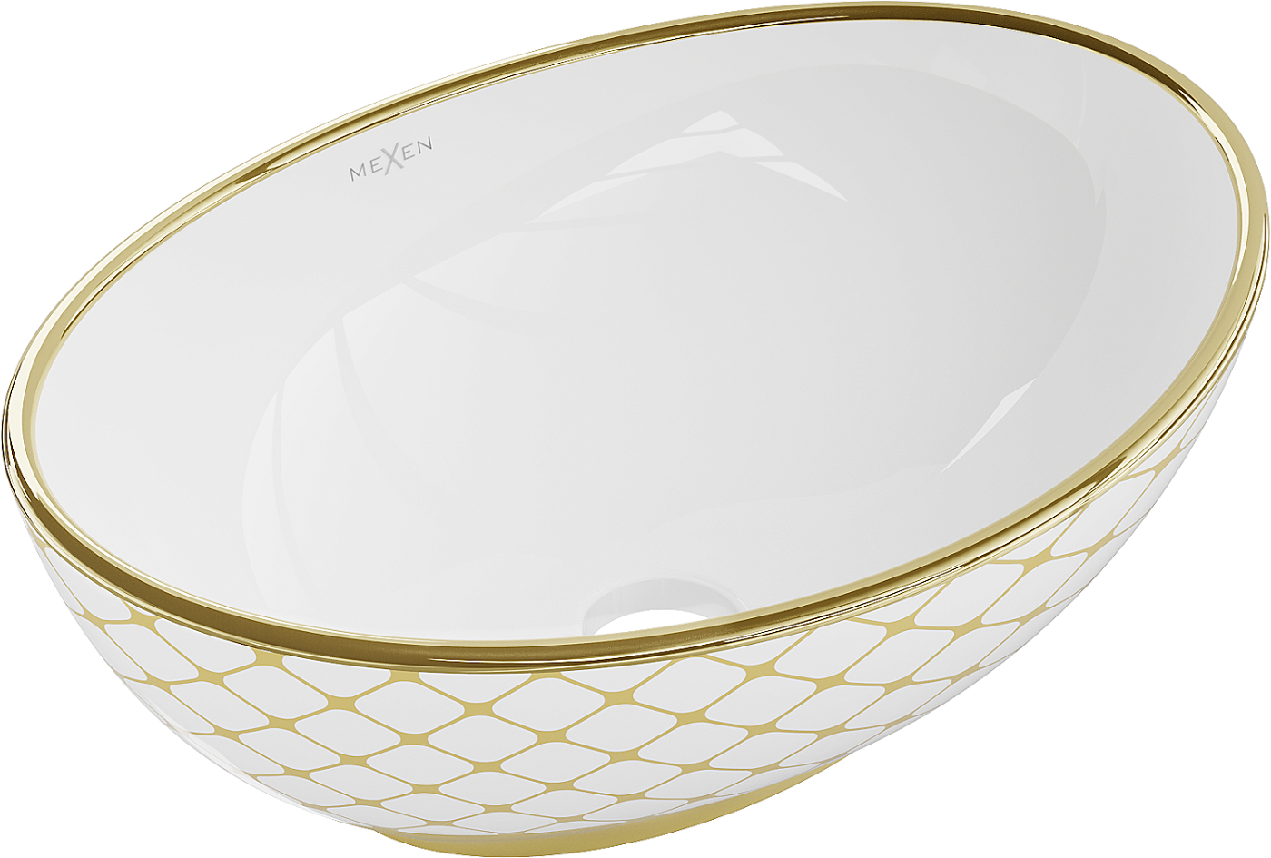 Mexen Elza umywalka nablatowa 40 x 33 cm, biała/złota wzór kratka - 21014009