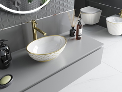 Mexen Elza countertop washbasin 40 x 33 cm, white/gold grid pattern - 21014009