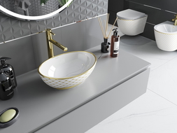 Mexen Elza opzetwastafel 40 x 33 cm, wit/goud rasterpatroon - 21014009