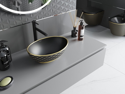 Mexen Elza lavabo à poser 40 x 33 cm, noir mat/motif treillis doré - 21014029