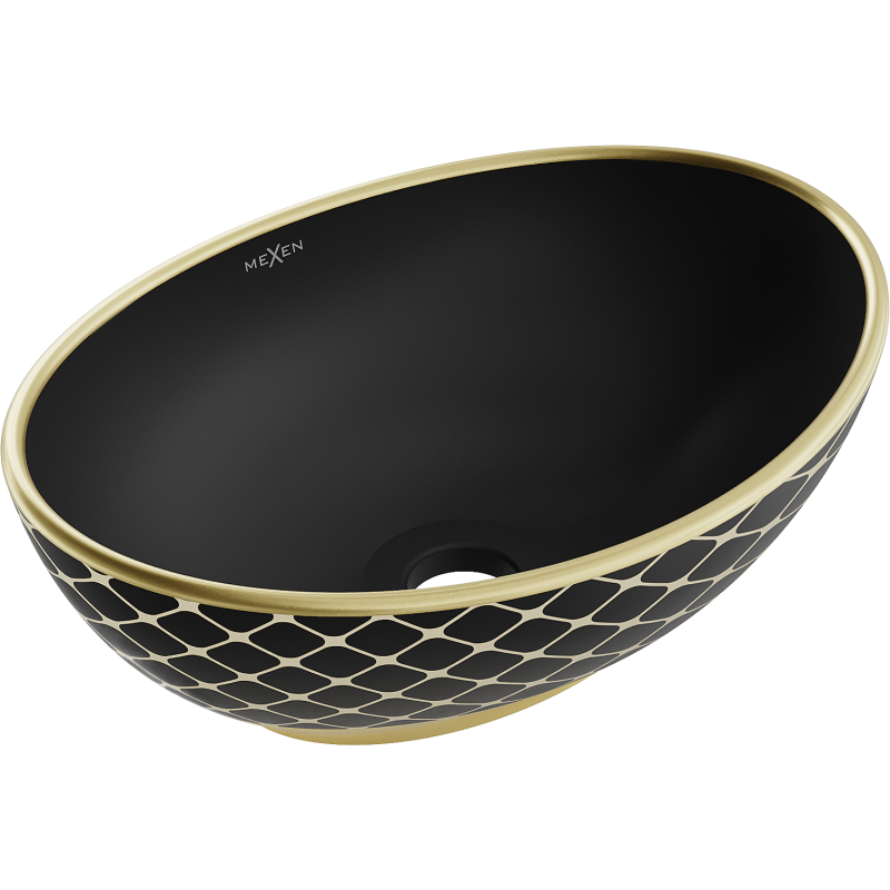 Mexen Elza lavabo da appoggio 40 x 33 cm, nero opaco/motivo a griglia oro - 21014029