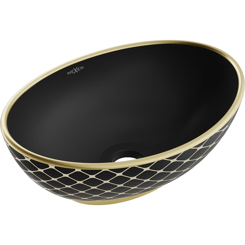 Mexen Elza lavabo sobre encimera 40 x 33 cm, negro mate/dorado patrón de cuadrícula - 21014029