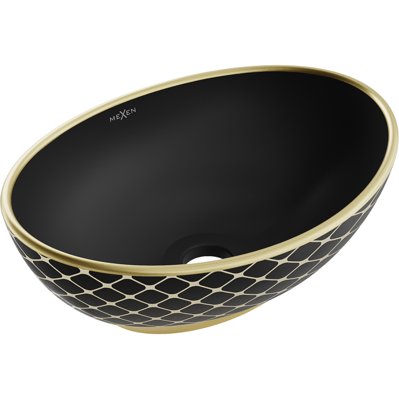 Mexen Elza på bänkskiva handfat 40 x 33 cm, svart matt/guldrutemönster - 21014029