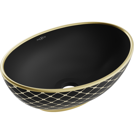 Mexen Elza opbouwwastafel 40 x 33 cm, zwarte mat/gouden ruitpatroon - 21014029
