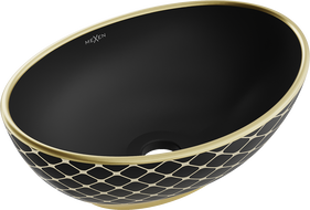 Mexen Elza lavabo da appoggio 40 x 33 cm, nero opaco/motivo a griglia oro - 21014029