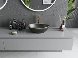 Mexen Elza lavabo à poser 40 x 33 cm, noir mat/or bord doré - 21014025