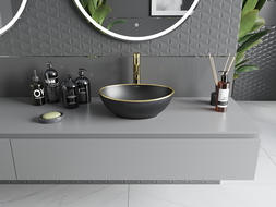 Mexen Elza lavabo sobre encimera 40 x 33 cm, negro mate/borde dorado - 21014025