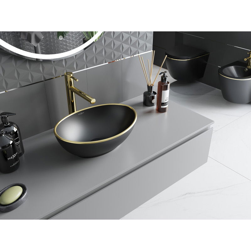 Mexen Elza lavabo sobre encimera 40 x 33 cm, negro mate/borde dorado - 21014025