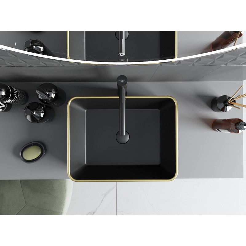 Mexen Catia lavabo de encimera 48 x 37 cm, negro mate/diseño de cuadros dorado - 21314879